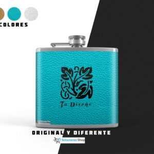 Cantimplora Turquesa / Petaca metálica Con cuero personalizado