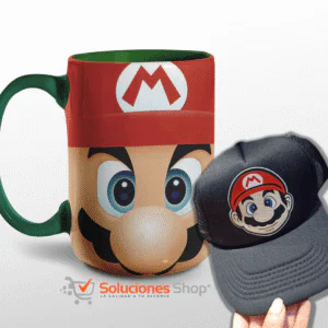 Taza de 15oz y Gorra Negra | Con el diseño de Mario Bros