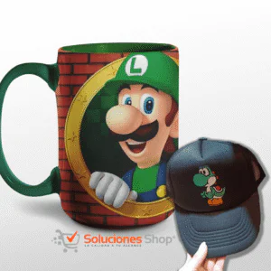 Taza de 15oz y Gorra Negra | Con el diseño de Mario Bros