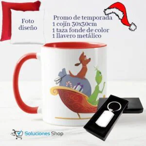 Combo #1 | Taza fondo de color , llavero metálico, cojín Personalizados