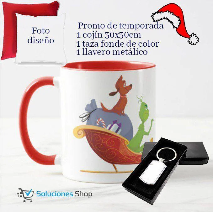 Combo #1 | Taza fondo de color , llavero metálico, cojín Personalizados
