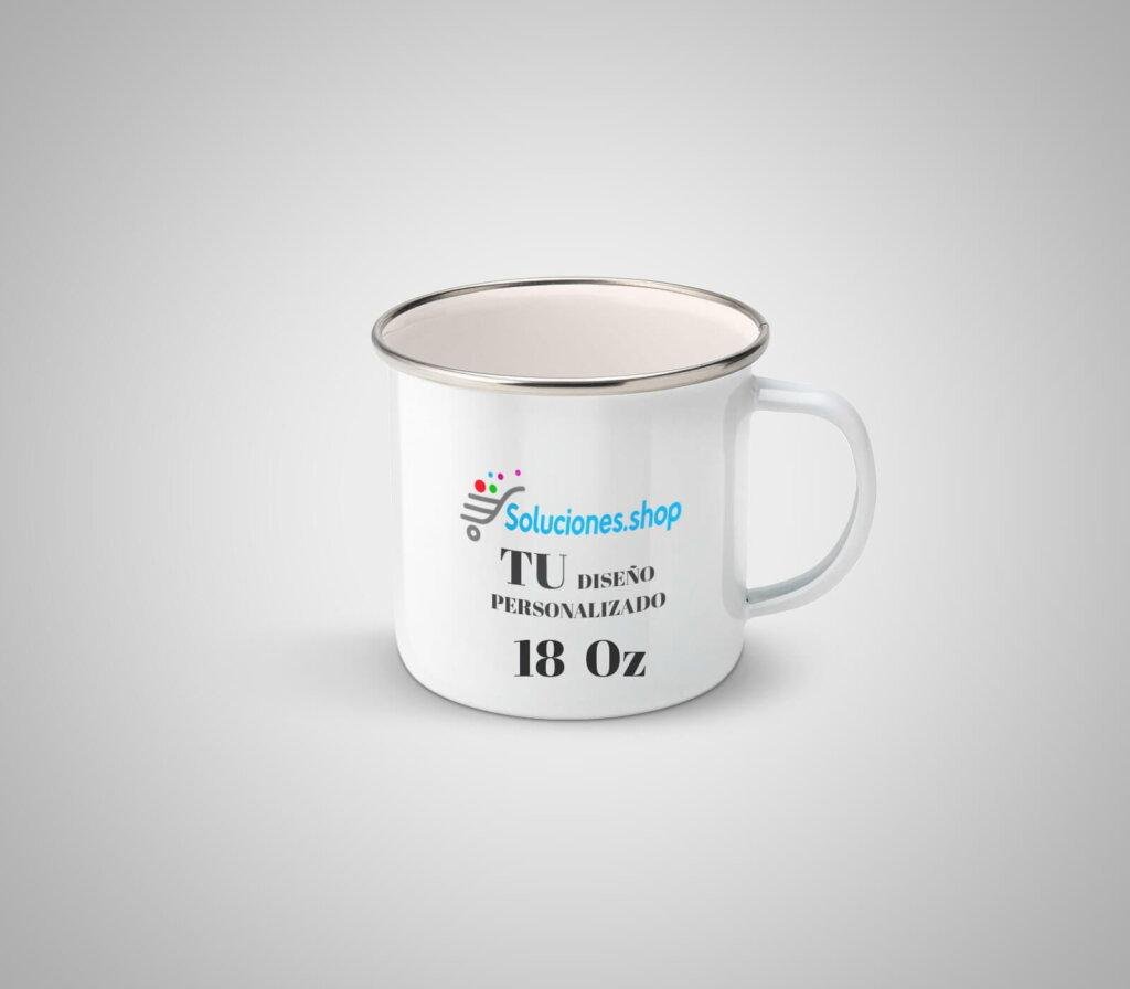 Taza de Enamel Borde color silver fina de 18 oz │ Promoción