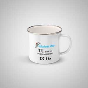 Taza de Enamel Borde color silver fina de 18 oz │ Promoción