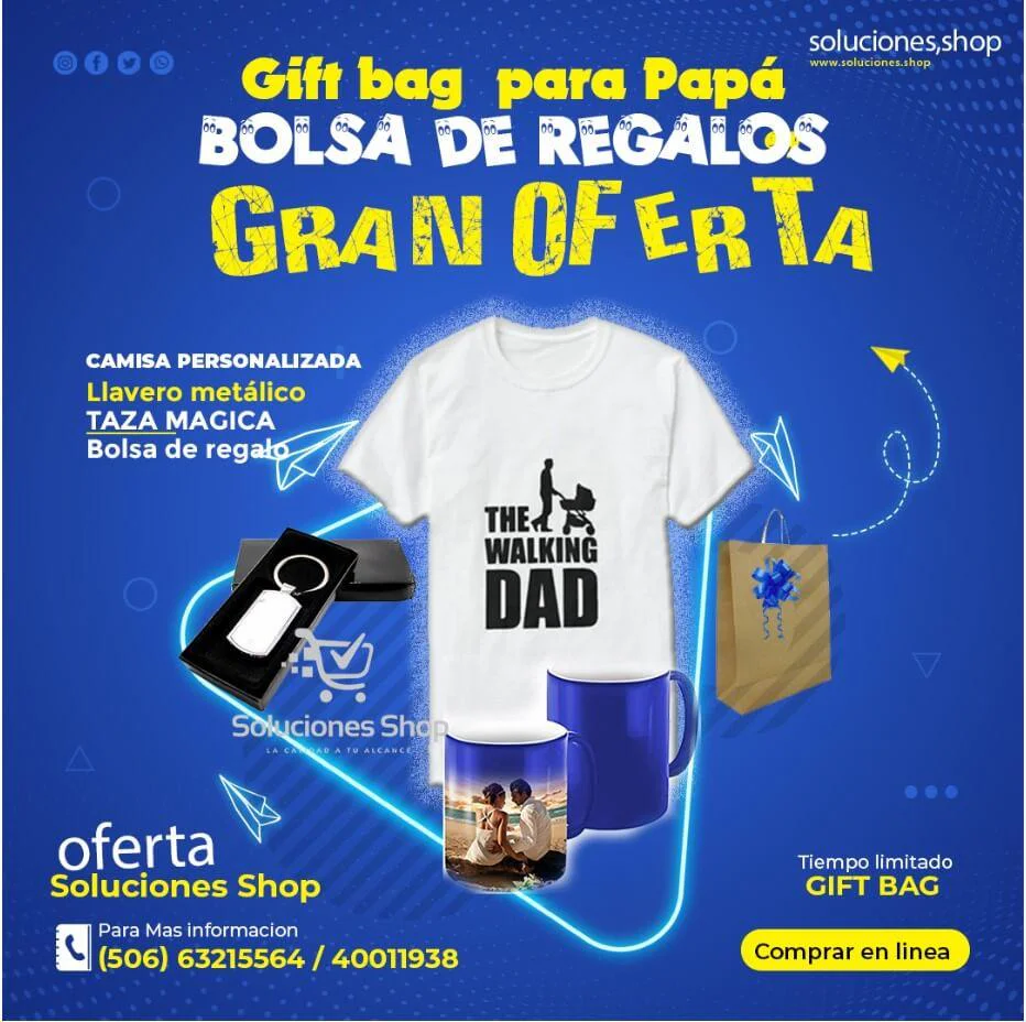 Gift bag (Aqui toma el mejor papa del mundo, camisa, llavero y taza)