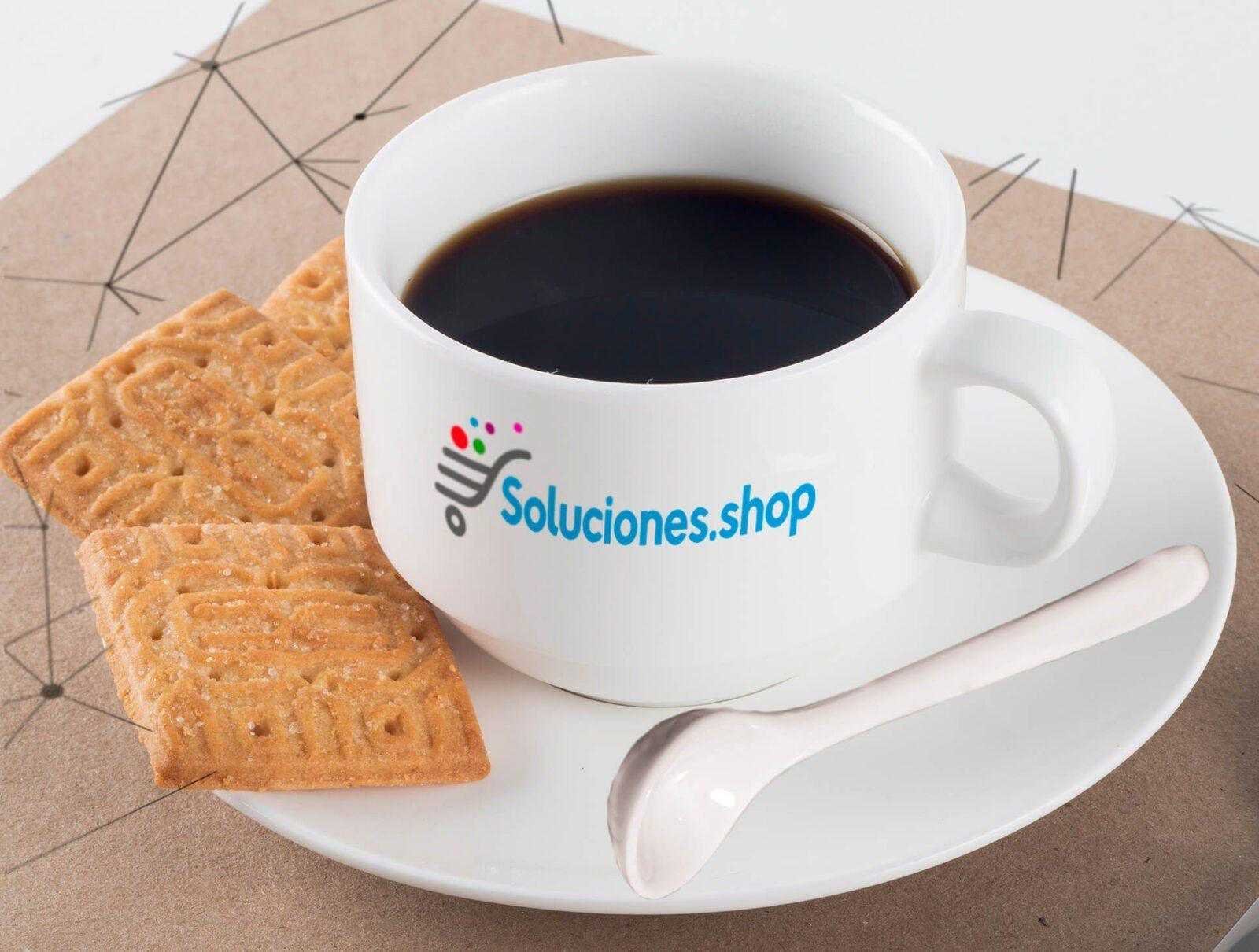 Taza café personalizada con plato y cuchara