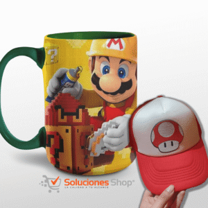 Taza de 15oz y Gorra Roja con el diseño de Mario Bros