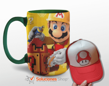 Taza de 15oz y Gorra Roja con el diseño de Mario Bros
