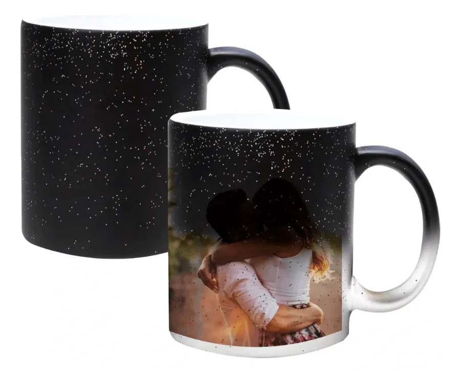 Taza mágica negra escarchada Con tu diseño o foto Taza mágica negra escarchada Con tu diseño o foto