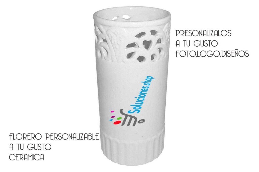 Jarrón para flores blanco cilíndrico personalizada
