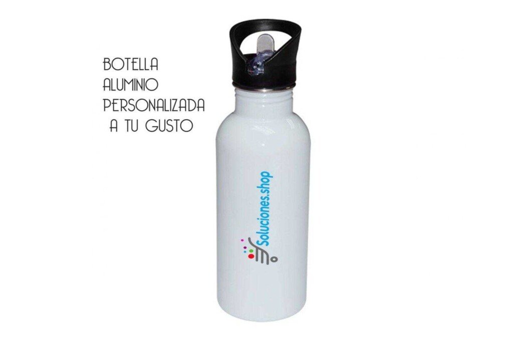 Botella de aluminio con pajilla personalizada blanca o plateada