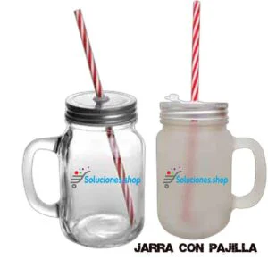 Jarra transparente con pajita│Articulo Personalizado