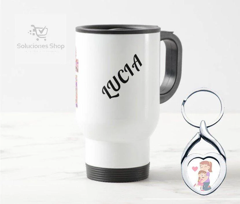 Jarro termico y llavero Metalico en forma corazon (Oferta)