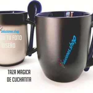 Taza mágica con cuchara, Taza que cambia de color, Taza sensible al calor, Taza personalizada, Taza de cerámica, Regalos originales, Regalos personalizados, Diseño impreso en taza.