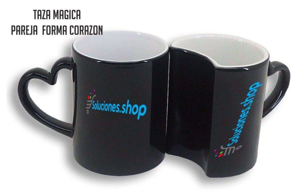 Set de 2 tazas mágicas negras con asa corazón personalizable
