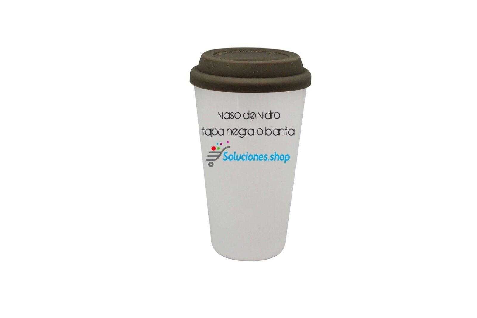 Vaso vidrio con tapa blanca o negra │Articulo personalizado