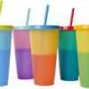 vasos, mágicos, cambiar de color, temperatura, tapa, pajilla, bebida, diseño, resistentes, duraderos, tamaño, refresco, smoothie, elegante, moderno, ocasión, original.