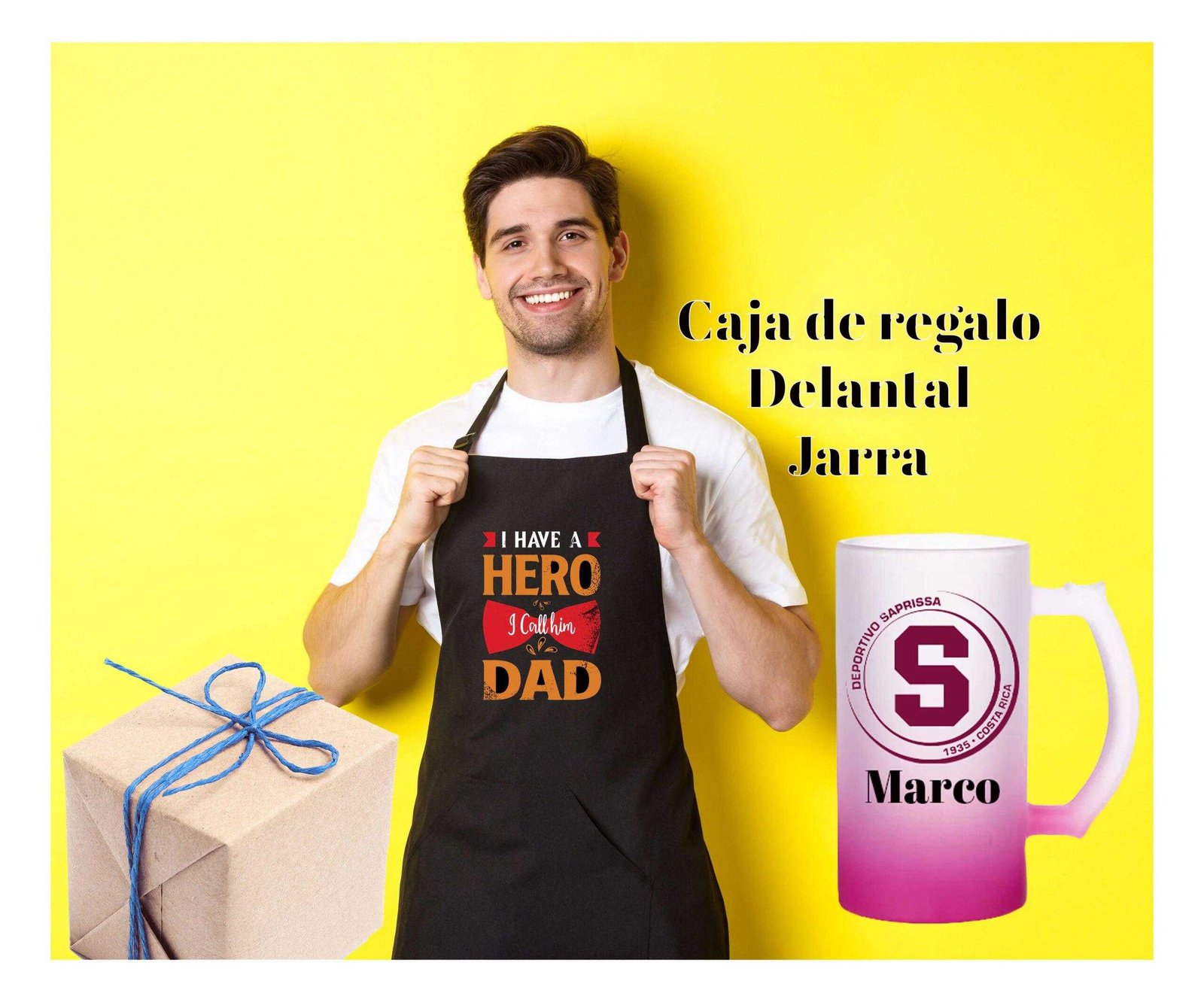 Regalos originales para el Día del Padre Oferta, Jarra, delantal y caja de regalo