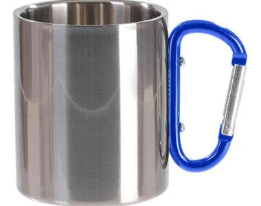 Taza metálica 300 ml personalización con asa mosquetón