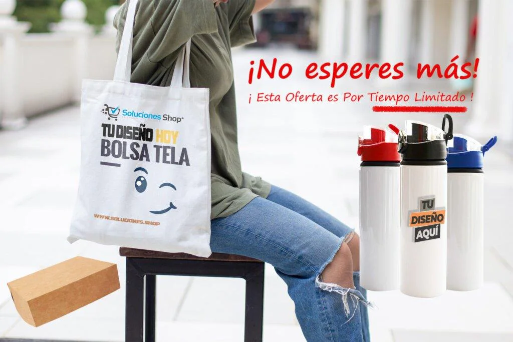 Bolsa de tela reutilizable más botella personalizada
