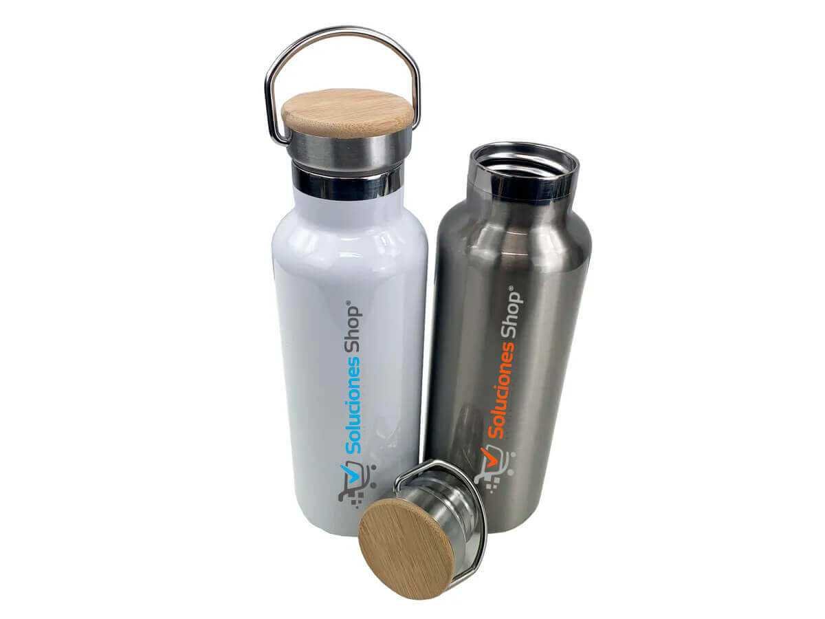 Botella termo con tapa de bambú 600ml