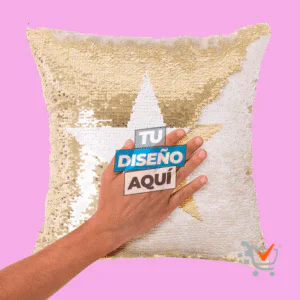 Cojín Cuadrado Lentejuelas (Dorado con Blanco)