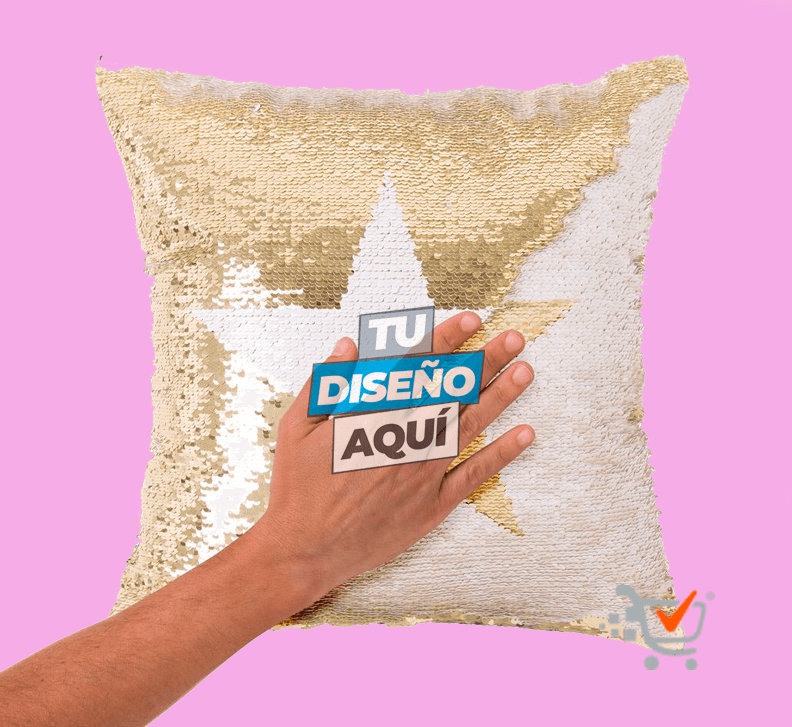 Cojín Cuadrado Lentejuelas (Dorado con Blanco)