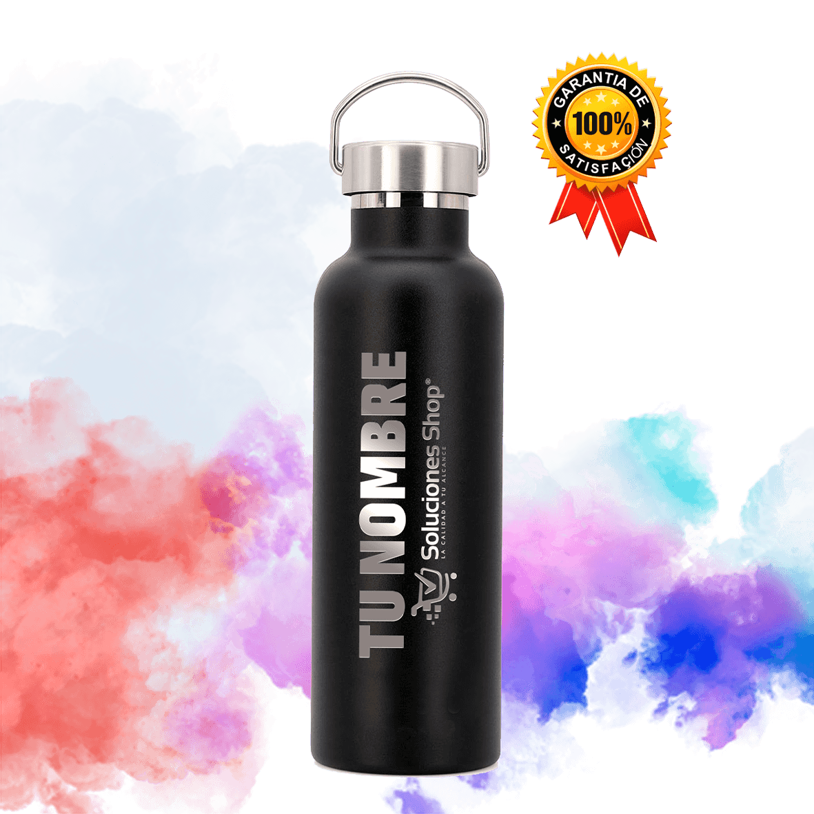 Botella Térmica de Acero Inoxidable Negra | Mantén el Calor | Regalo Personalizado