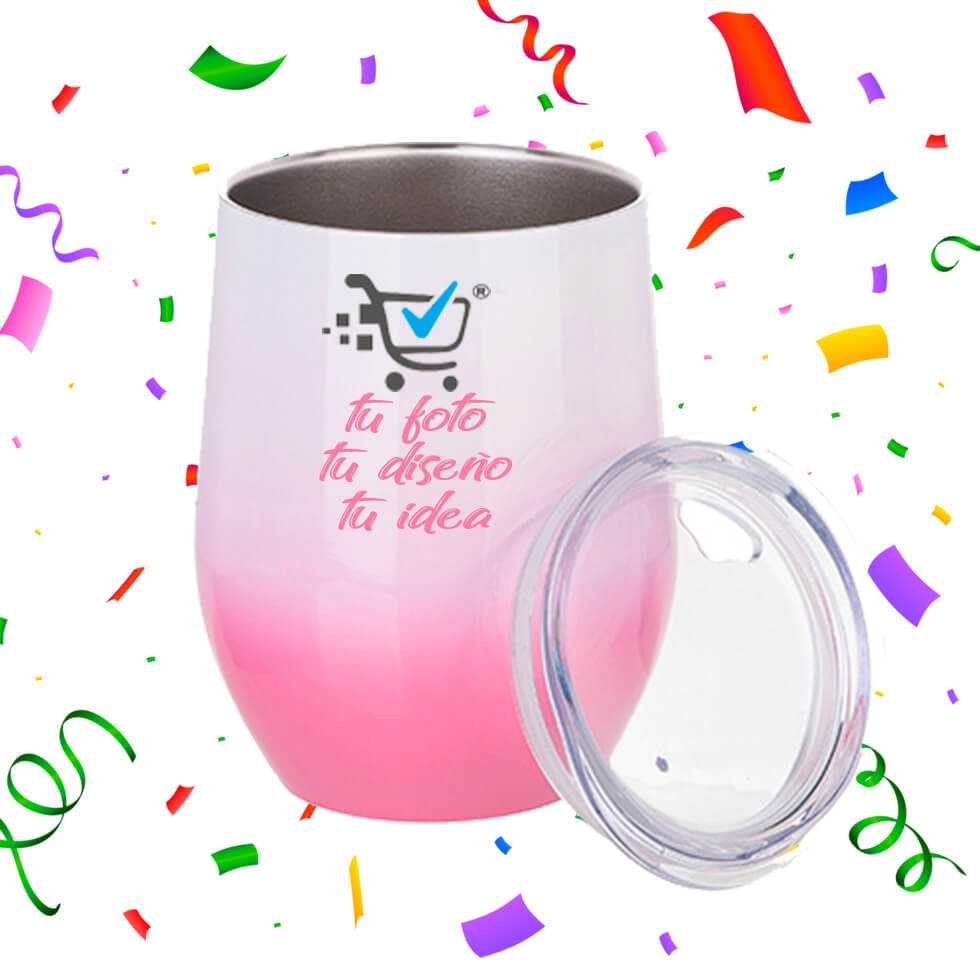 Taza para Vino de Acero con Color Degradado Rosado 12 Onzas