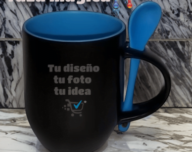 Taza Mágica con Cuchara y fondo de color Azul | Costa Rica