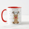 Taza Personalizada con Fondo de Color Rojo: Diseño Alce Rodolfo