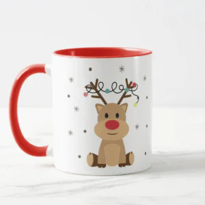 Taza Personalizada con Fondo de Color Rojo: Diseño Alce Rodolfo