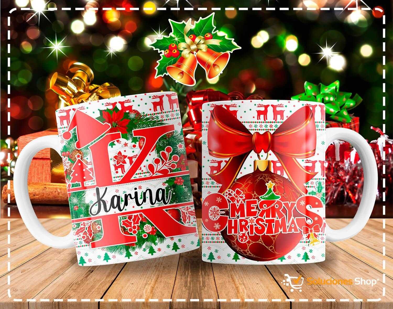 Tazas con Diseño Navideño y Letras de Abecedario Personalizables Tazas con Diseño Navideño y Letras de Abecedario Personalizables