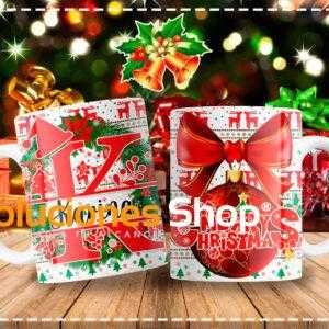 Tazas con Diseño Navideño y Letras de Abecedario Personalizables