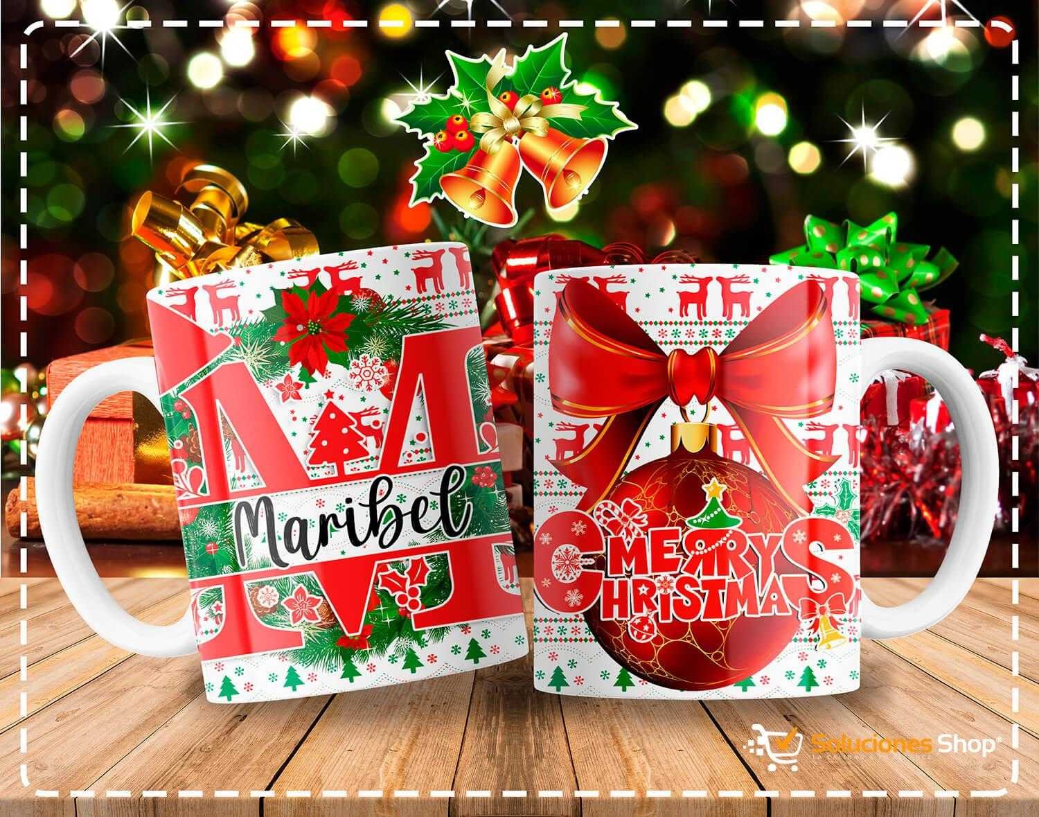 M - Mockup Tazas con Diseño Navideño y Letras de Abecedario Personalizables