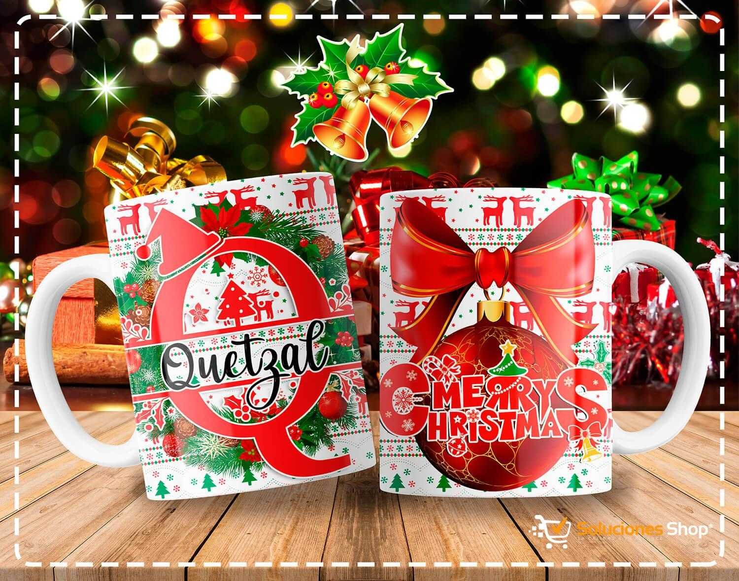 Tazas con Diseño Navideño y Letras de Abecedario Personalizables Tazas con Diseño Navideño y Letras de Abecedario Personalizables