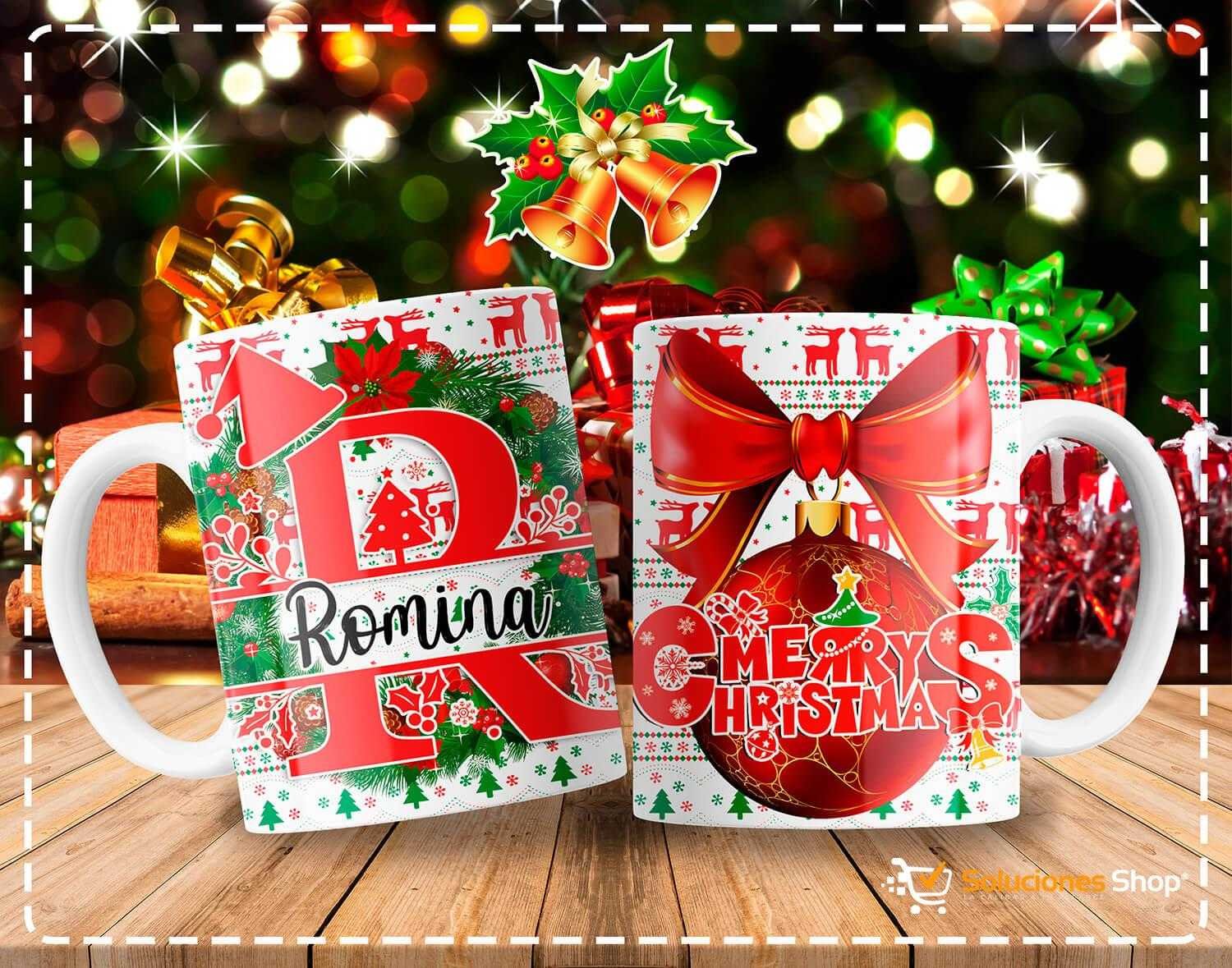 Tazas con Diseño Navideño y Letras de Abecedario Personalizables Tazas con Diseño Navideño y Letras de Abecedario Personalizables
