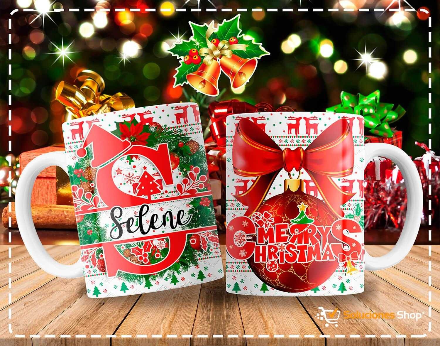 Tazas con Diseño Navideño y Letras de Abecedario Personalizables Tazas con Diseño Navideño y Letras de Abecedario Personalizables