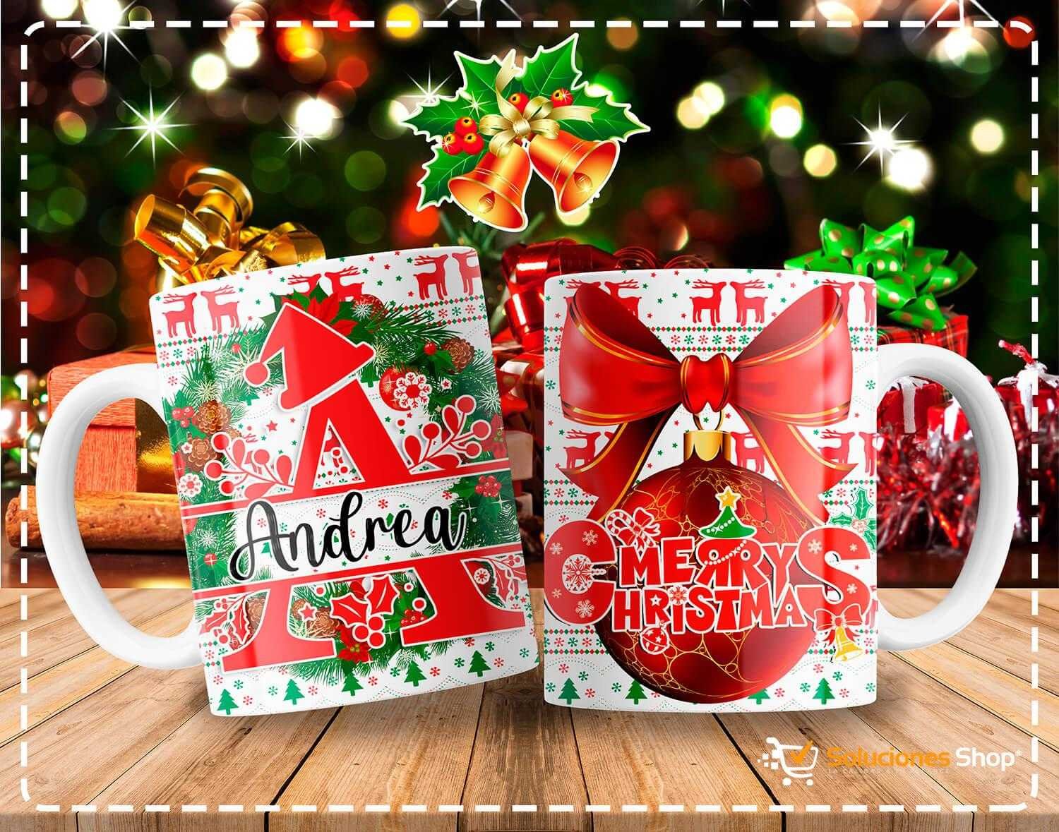 Tazas con Diseño Navideño y Letras de Abecedario Personalizables Tazas con Diseño Navideño y Letras de Abecedario Personalizables