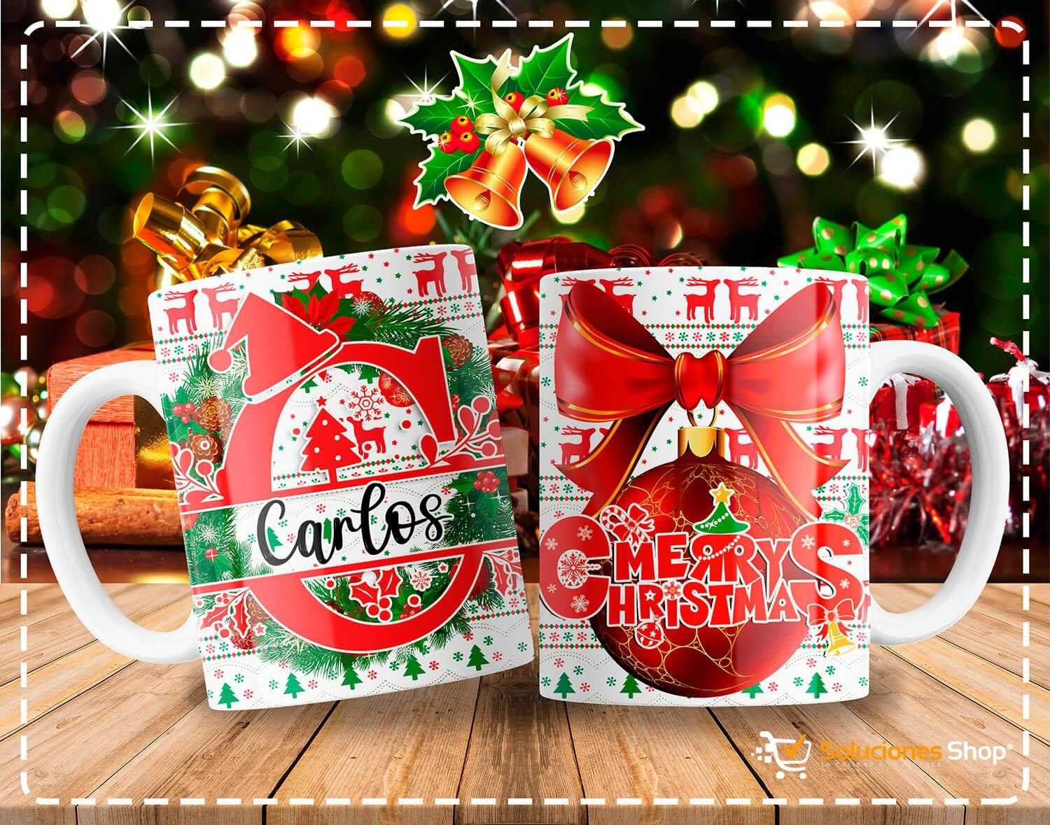 Tazas con Diseño Navideño y Letras de Abecedario Personalizables Tazas con Diseño Navideño y Letras de Abecedario Personalizables