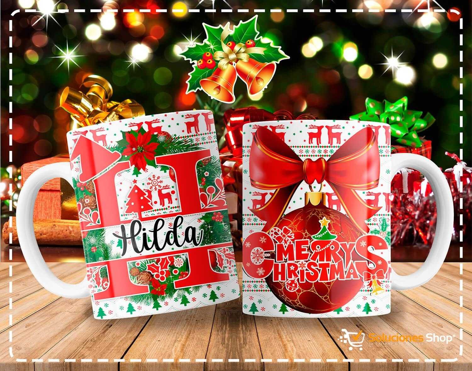 Tazas con Diseño Navideño y Letras de Abecedario Personalizables Tazas con Diseño Navideño y Letras de Abecedario Personalizables