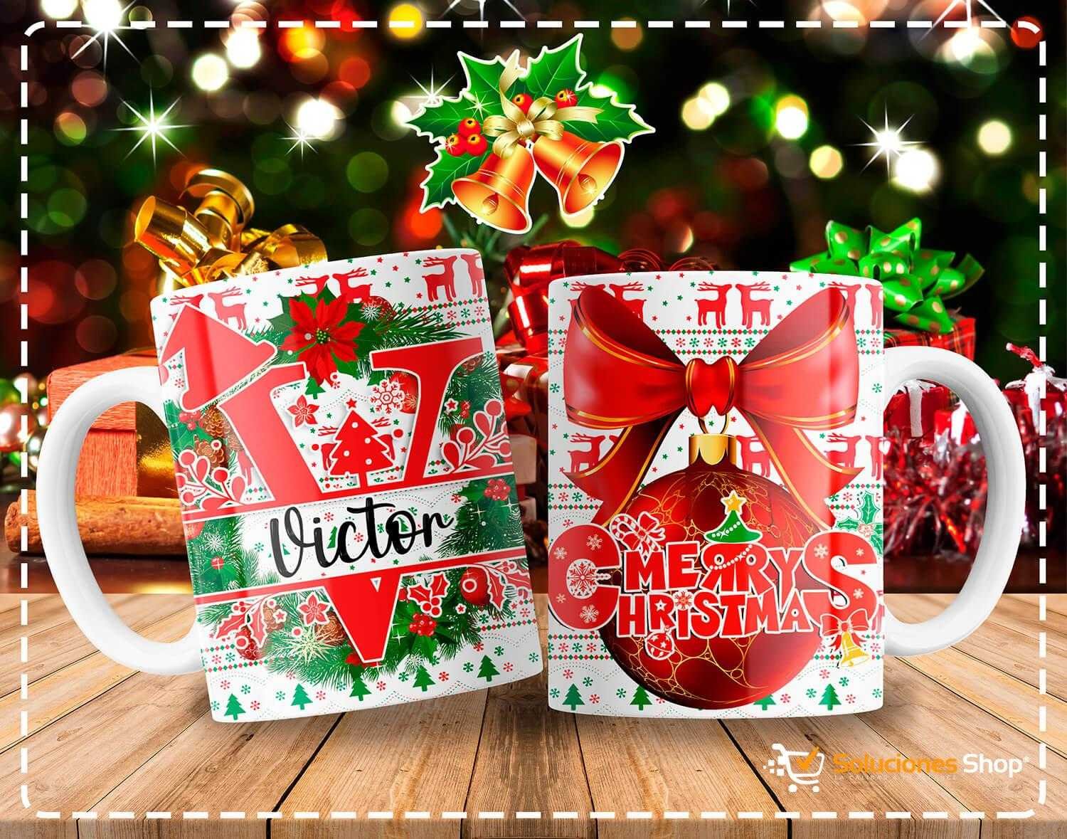 Tazas con Diseño Navideño y Letras de Abecedario Personalizables Tazas con Diseño Navideño y Letras de Abecedario Personalizables
