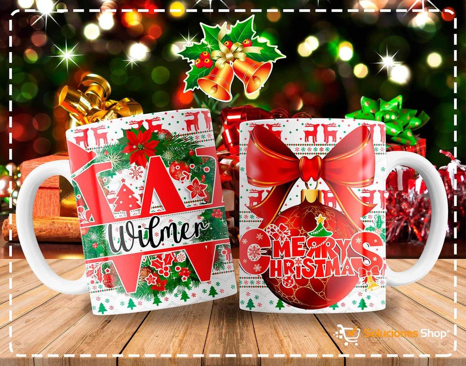 Tazas con Diseño Navideño y Letras de Abecedario Personalizables Tazas con Diseño Navideño y Letras de Abecedario Personalizables