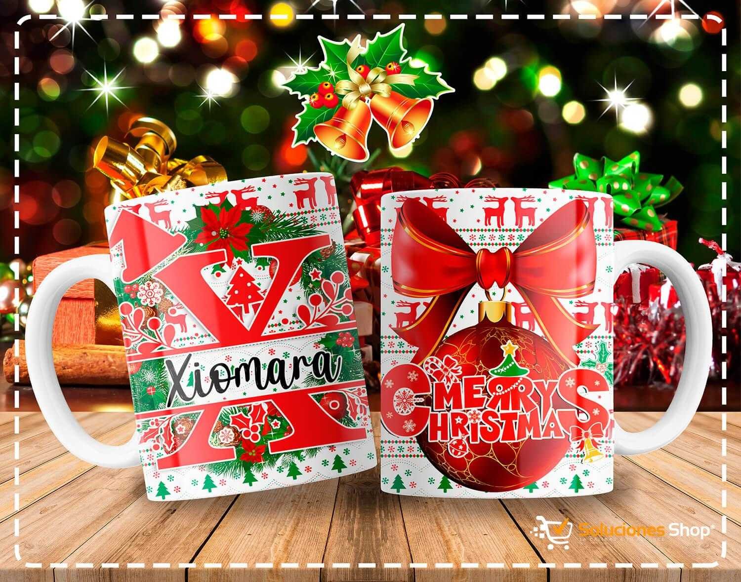 Tazas con Diseño Navideño y Letras de Abecedario Personalizables Tazas con Diseño Navideño y Letras de Abecedario Personalizables