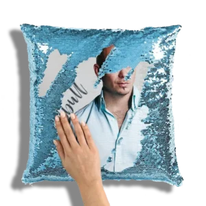 Almohada de Lentejuelas Personalizable - Azul Claro
