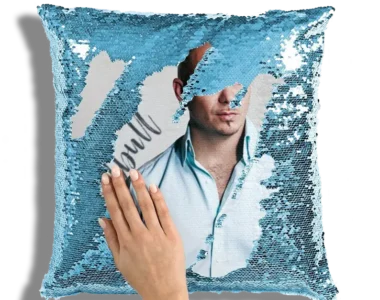 Almohada de Lentejuelas Personalizable - Azul Claro
