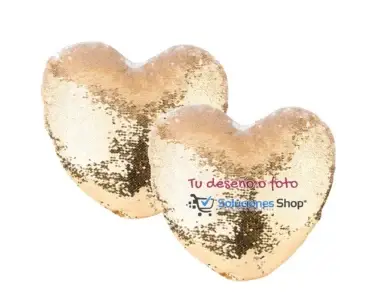 Cojín Corazón Lentejuelas Dorado - Blanco Un Destello de Elegancia