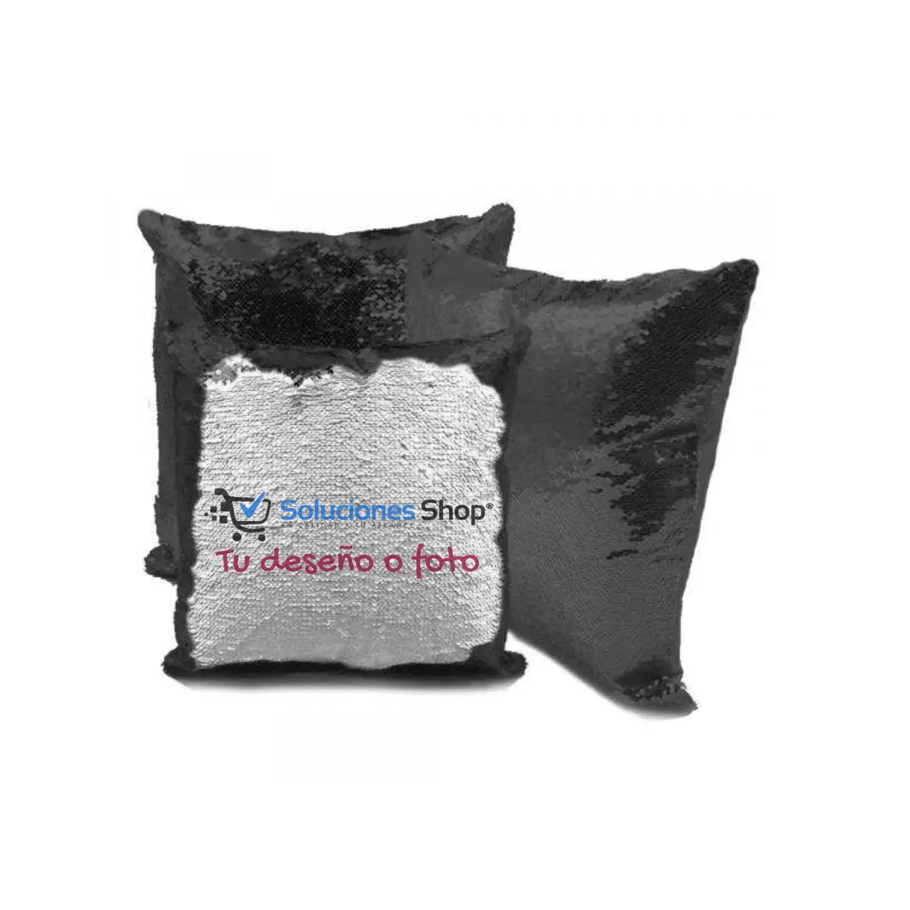 Cojín Cuadrado Lentejuelas Negro-Blanco