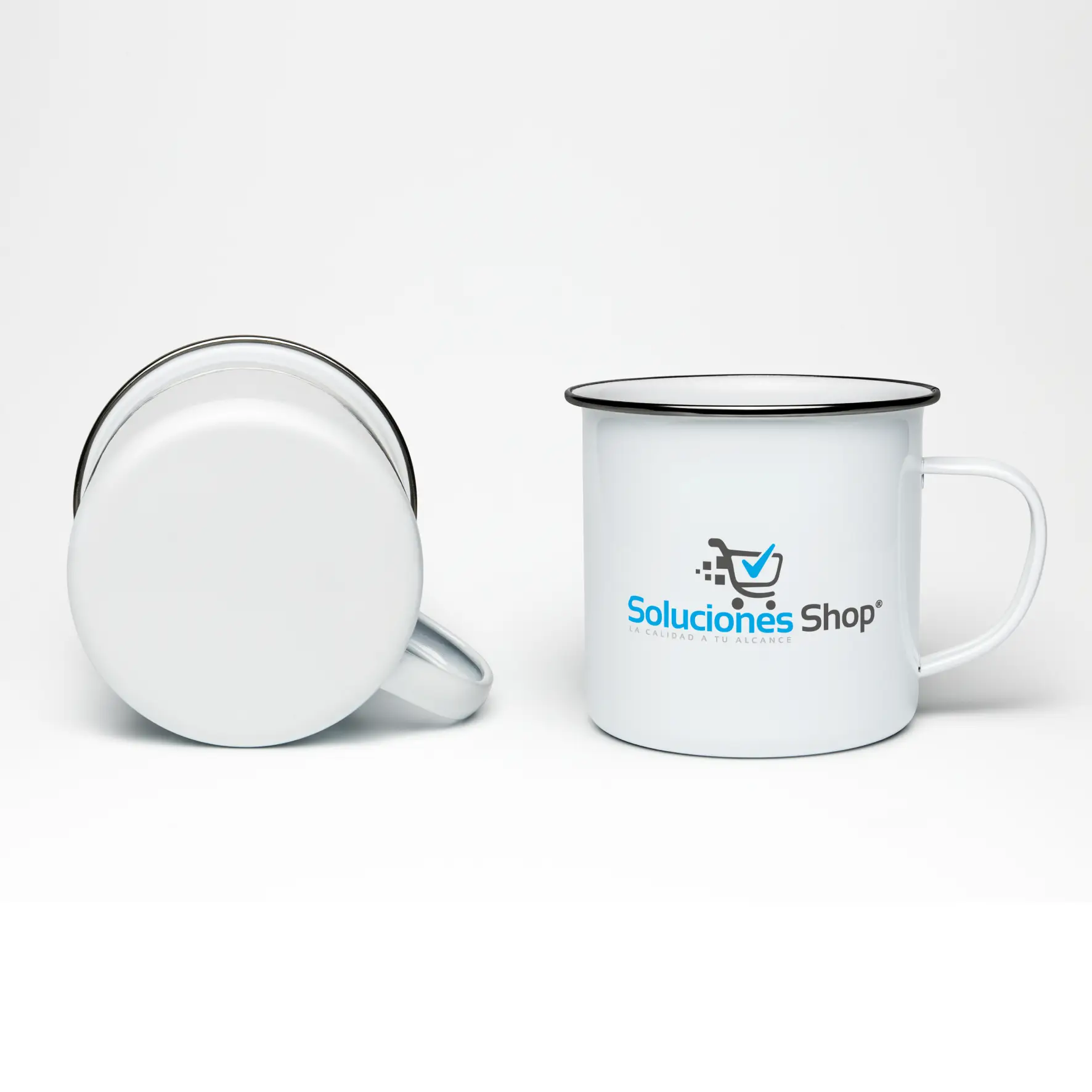 Tazas de enamel personalizadas de 12oz con borde plateado - Solucione shop (2) Tazas de enamel personalizadas de 12oz con borde plateado - Solucione shop
