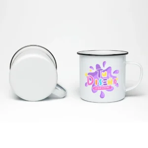 Tazas de enamel personalizadas de 12oz con borde plateado - Solucione shop