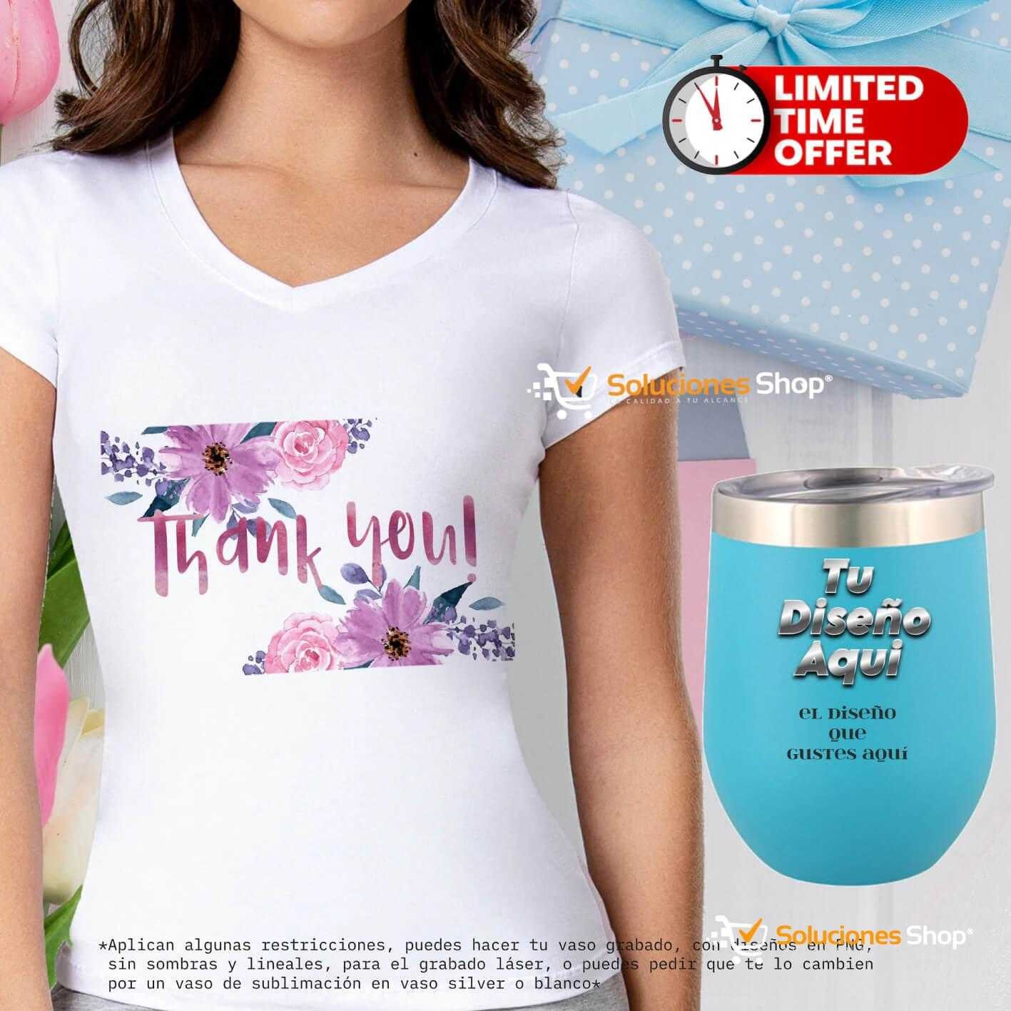 Camisa Cuello V con Vaso Térmico, Coctelera o Vino Personalizados a tu Gusto